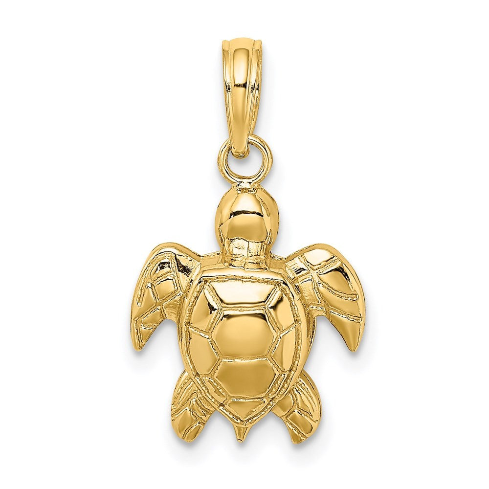 14k Yellow Gold Textured Sea Turtle Charm Pendant