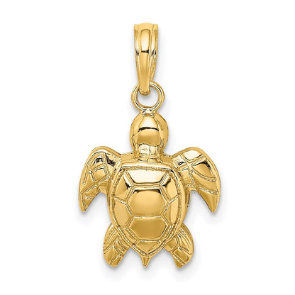 14k Yellow Gold Textured Sea Turtle Charm Pendant