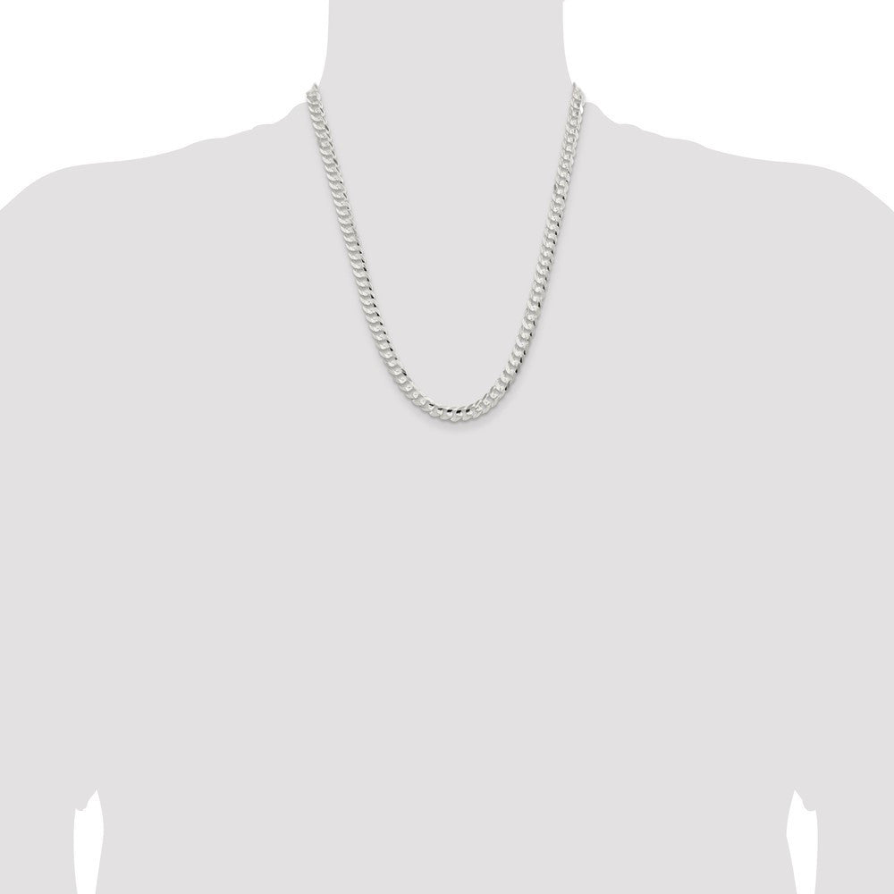 Sterling Silver 6.75mm Concave Beveled Curb Chain Necklace 22"