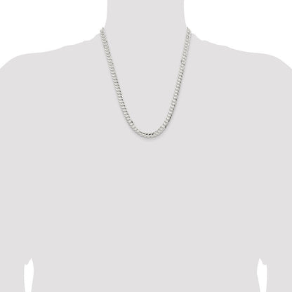 Sterling Silver 6.75mm Concave Beveled Curb Chain Necklace 22"
