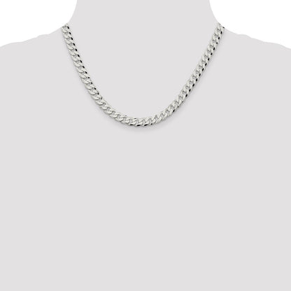 Sterling Silver 7mm Beveled Curb Chain Necklace 18"