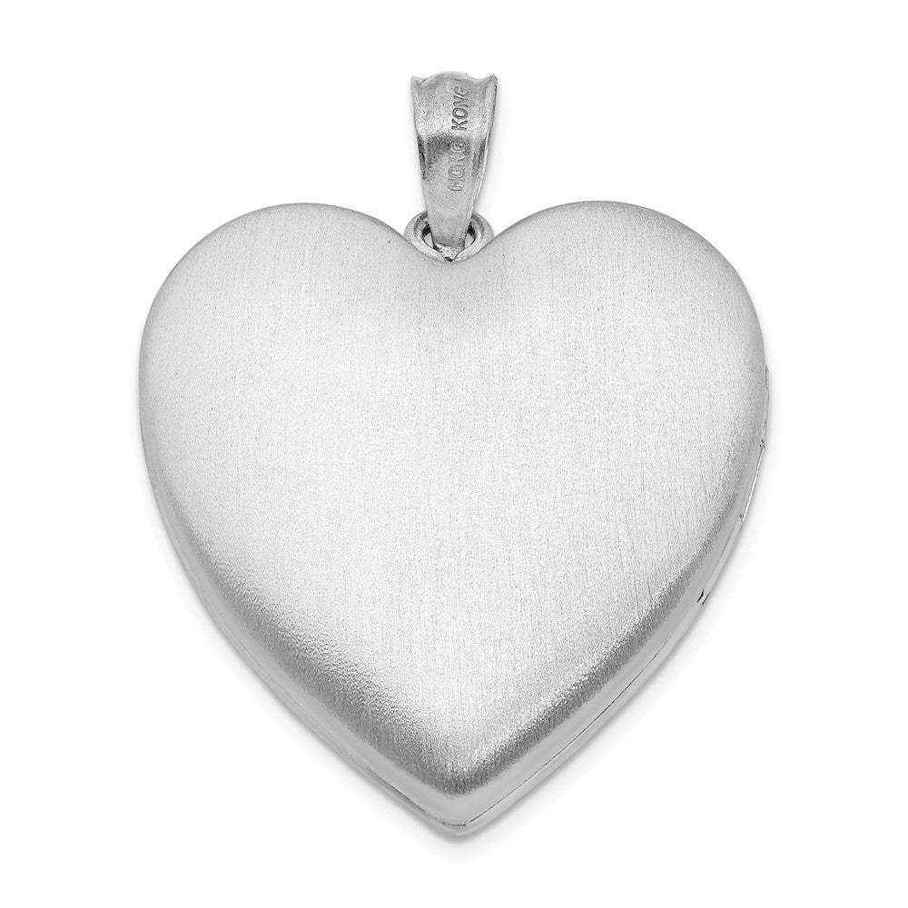 Sterling Silver Rhodium-plated 24mm Diamond-Cut Heart Locket Pendant