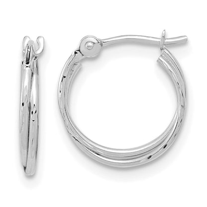 14k White Gold Polished Diamond Cut Double Hoops