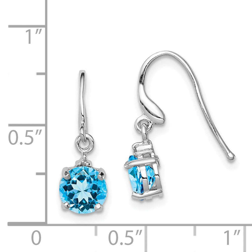 Sterling Silver Rhodium-plated Blue Topaz and Diamond Wire Dangle Earrings