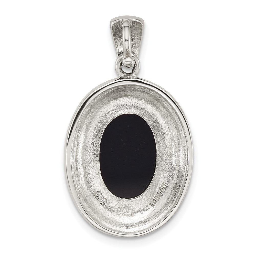 Sterling Silver Antiqued Marcasite Black Agate and MOP Cameo Pendant