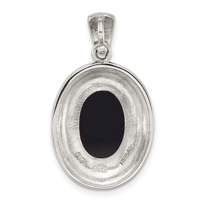Sterling Silver Antiqued Marcasite Black Agate and MOP Cameo Pendant