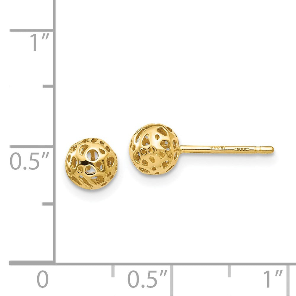 14k Yellow Gold Small Fancy Ball Stud Earrings