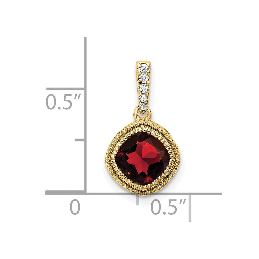 14k Yellow Gold Cushion Garnet and Diamond Pendant