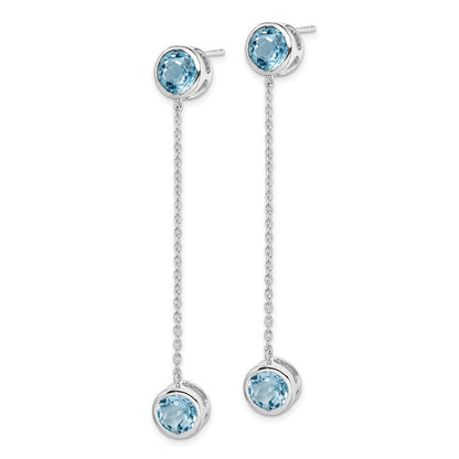 Sterling Silver Rhodium-plated Blue Topaz Chain Dangle Earrings