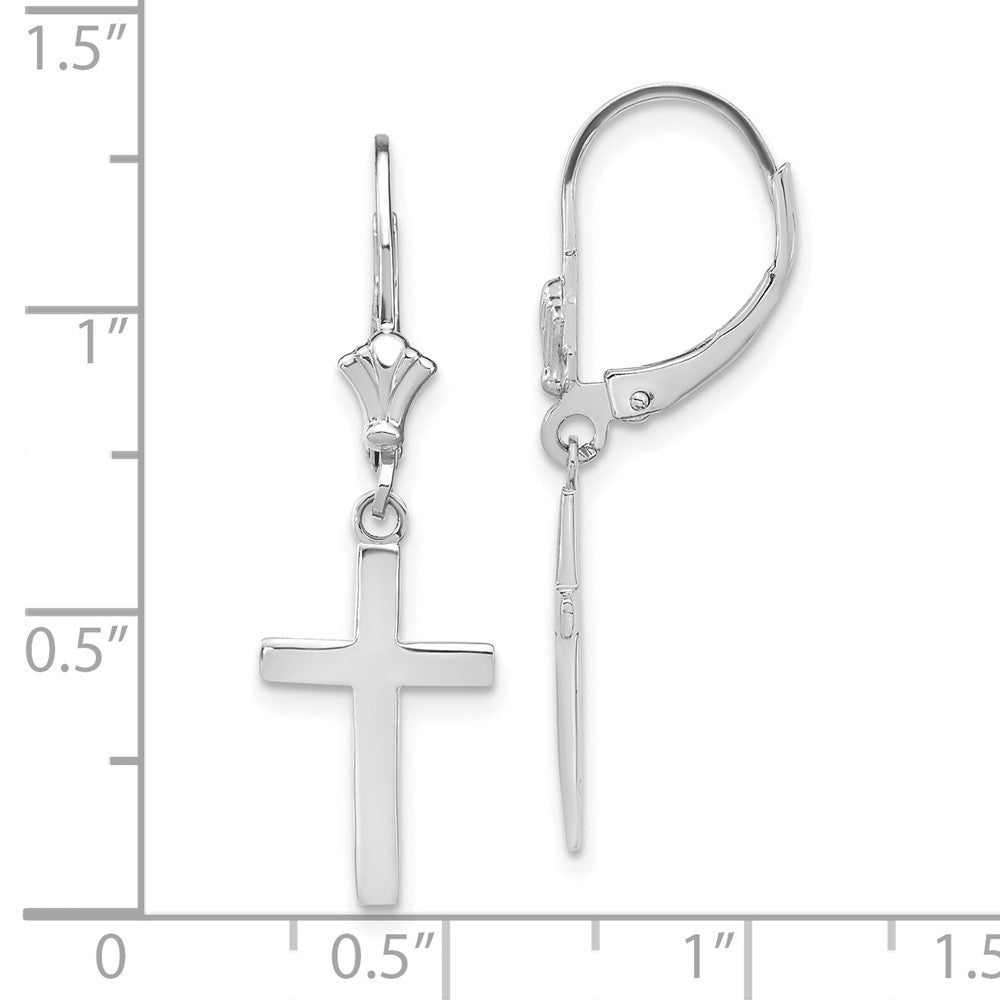 14k White Gold Polished Cross Leverback Drop & Dangle Earrings