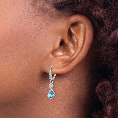 Sterling Silver Rhodium-plated Blue Topaz and Diamond Dangle Earrings