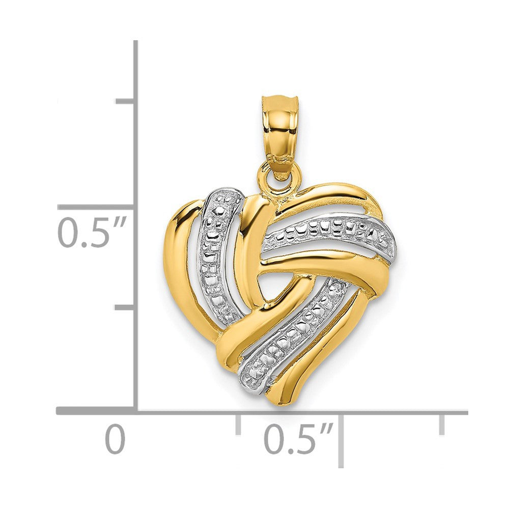 14k Yellow Gold White Rhodium Textured Heart Charm Pendant
