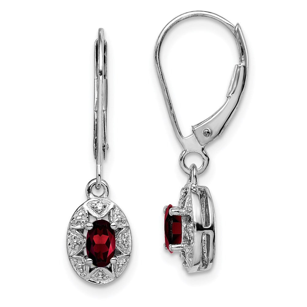 Sterling Silver Rhodium-plated Diam. & Garnet Dangle Earrings