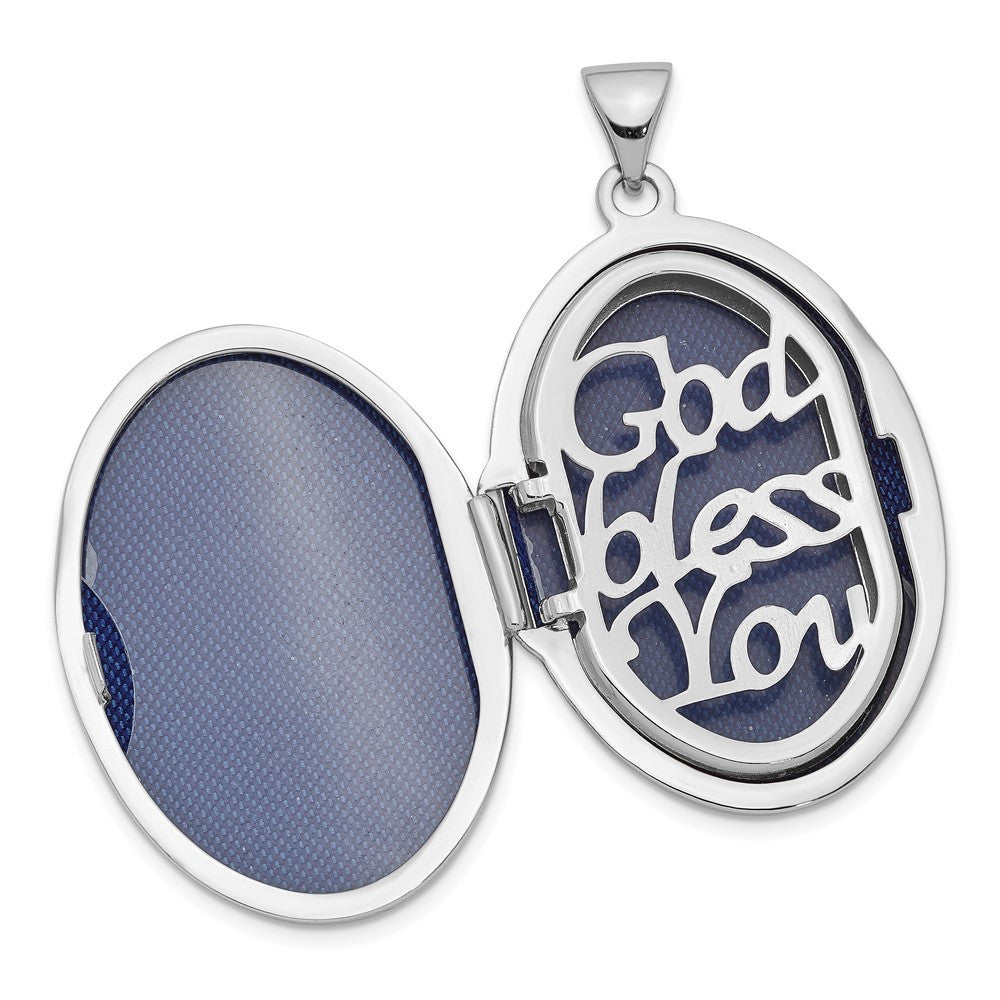 Sterling Silver RH-pltd w/Yellow Rhod Dia God Bless Angel Family Locket Pendant
