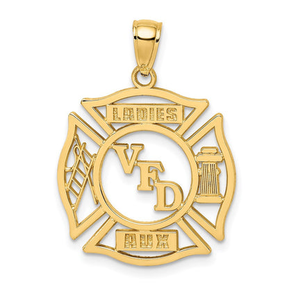 14k Yellow Gold VFD Ladies AUX Shield Charm Pendant