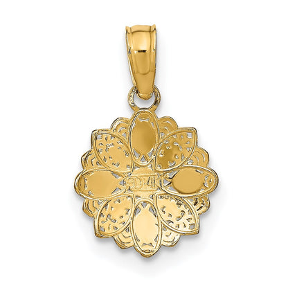 14k Yellow Gold w/Rhodium and D/C Mini Filigree Flower Charm Pendant