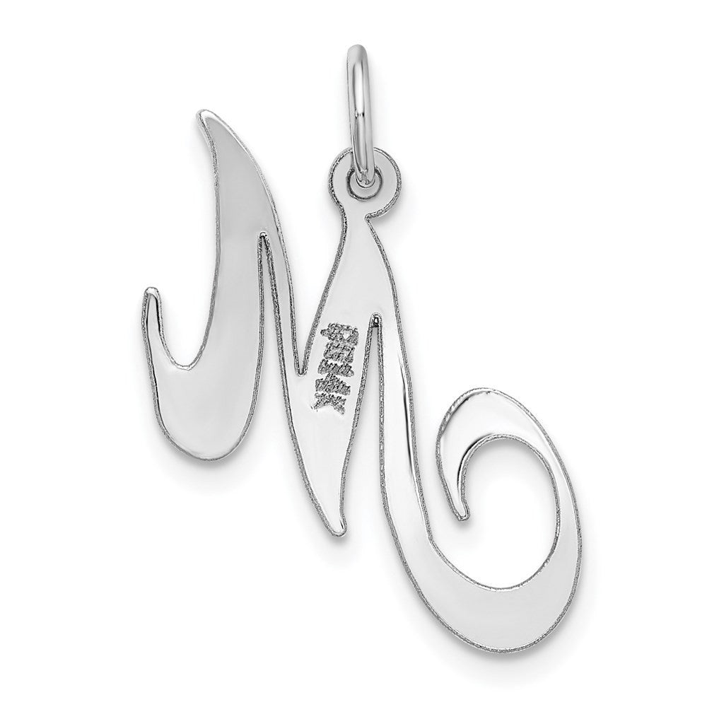 14k White Gold Medium Fancy Script Letter M Initial Charm Pendant