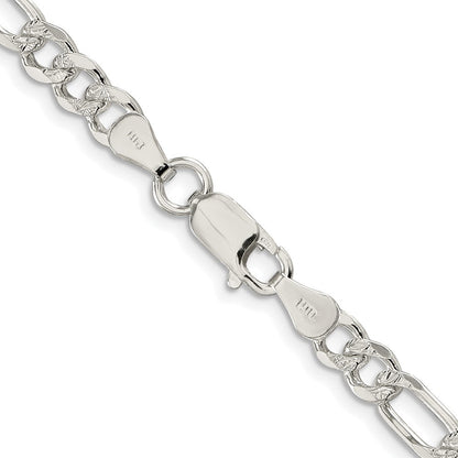 Sterling Silver Rhodium-plated 5.5mm Pav� Flat Figaro Chain Necklace 20"