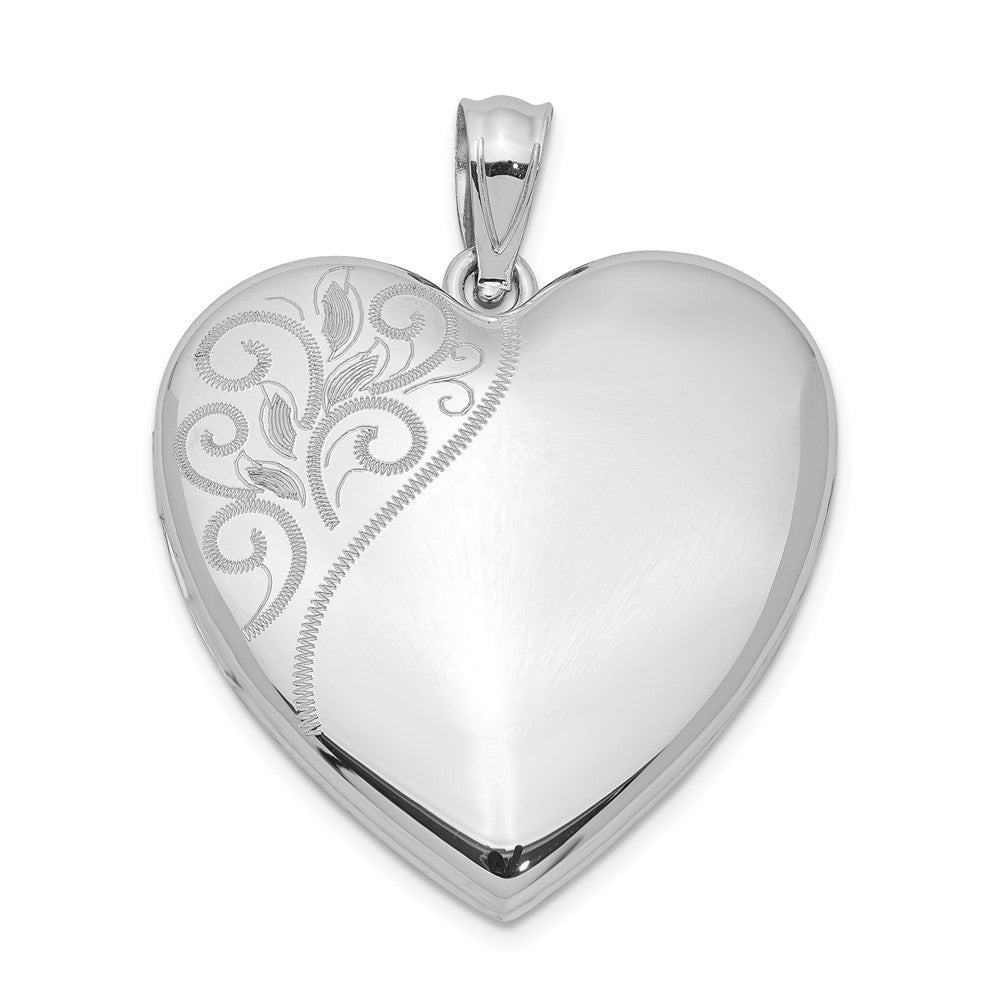 Sterling Silver Rhodium-plated 24mm Polished Swirl Heart Locket Pendant
