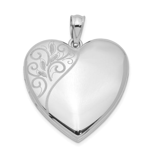 Sterling Silver Rhodium-plated 24mm Polished Swirl Heart Locket Pendant