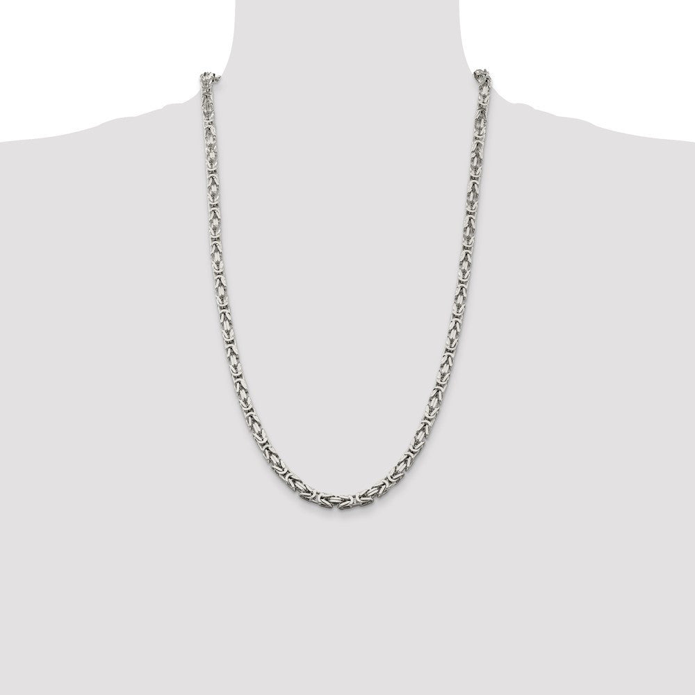 Sterling Silver 5mm Byzantine Chain Necklace 26"