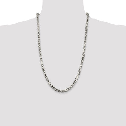 Sterling Silver 5mm Byzantine Chain Necklace 26"