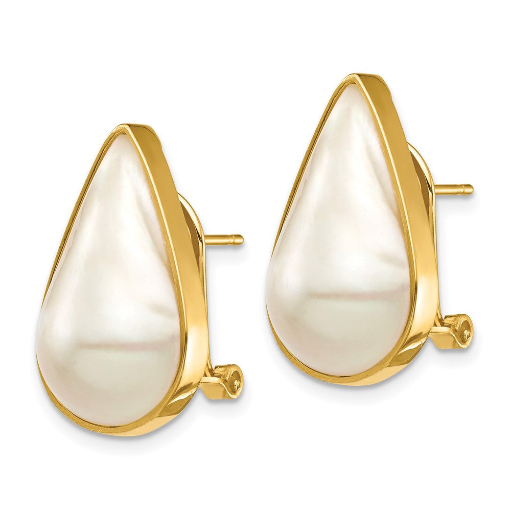 14k Yellow Gold Saltwater Cultured Mabe Pearl Omega Back Stud Earrings