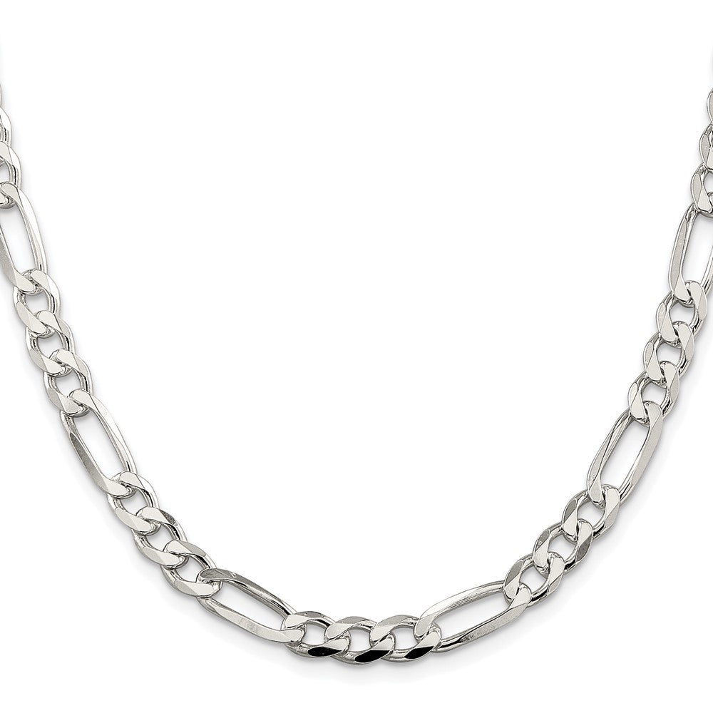 Sterling Silver Rhodium-plated 6.75mm Pav� Flat Figaro Chain Necklace 24"