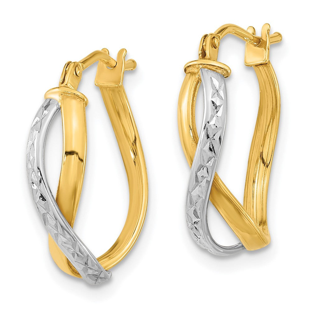 14k Two-tone Gold Diamond-cut and Polished Hoop Earrings