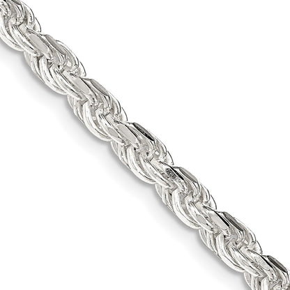Sterling Silver 4.25mm Diamond-cut Rope Chain Necklace 22"