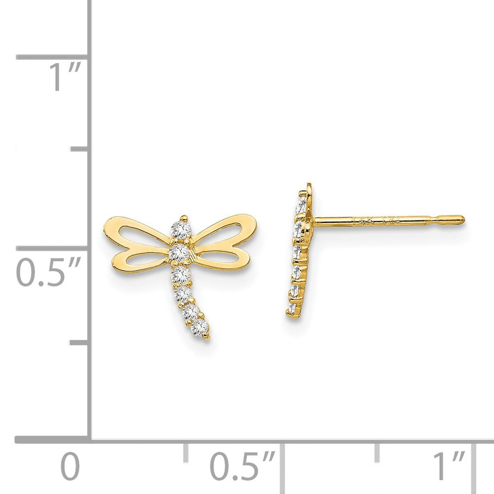 14k Yellow Gold CZ Children's Dragonfly Button Stud Earrings