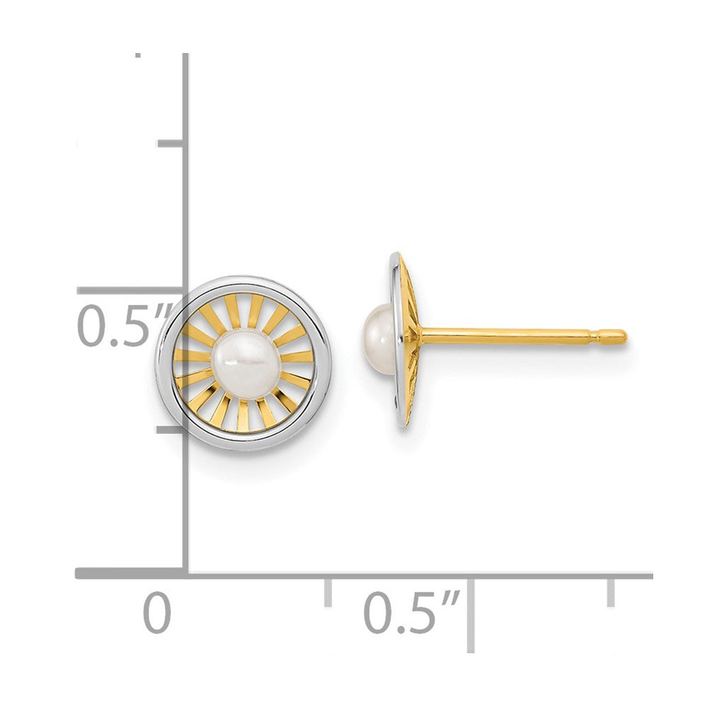 14K Two-tone 3-3.5mm Freshwater Cultured Pearl Stud Earrings