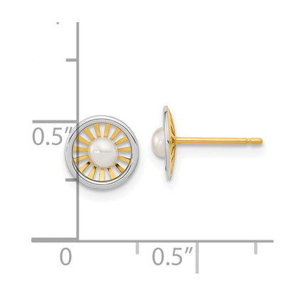 14K Two-tone 3-3.5mm Freshwater Cultured Pearl Stud Earrings