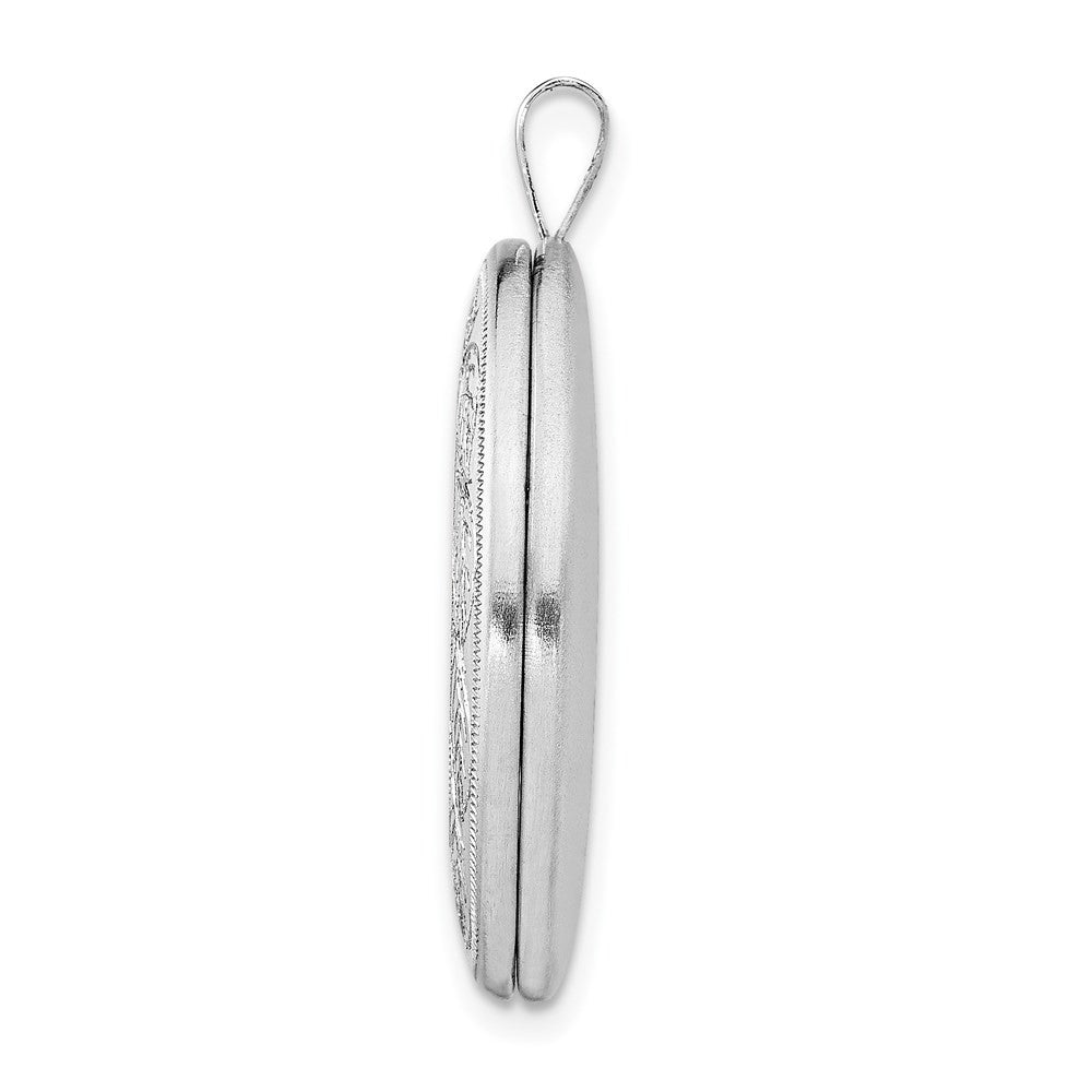 Sterling Silver Rhodium-plated 26mm Leaf Border Oval Locket Pendant