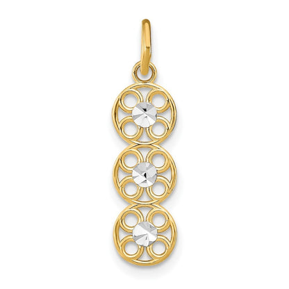 14k Yellow Gold Rhodium and Diamond-Cut 3 Circle Charm Pendant