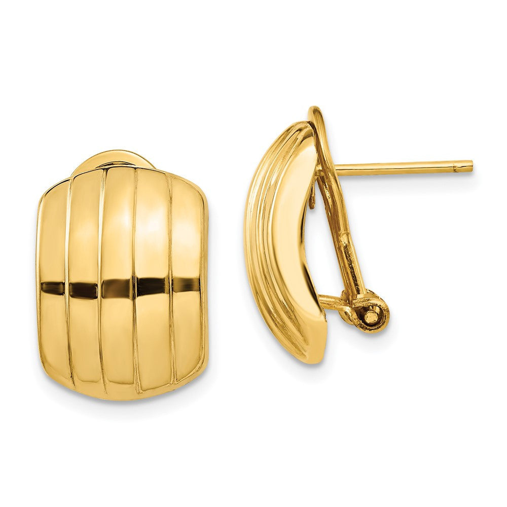 14k Yellow Gold Polished Ribbed Omega Back Stud Earrings