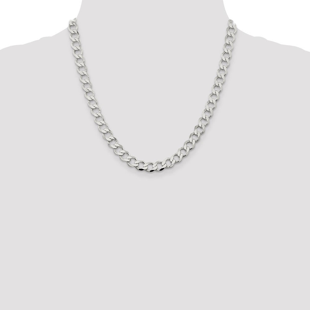 Sterling Silver 8.1mm Semi-solid Flat Curb Chain Necklace 20"