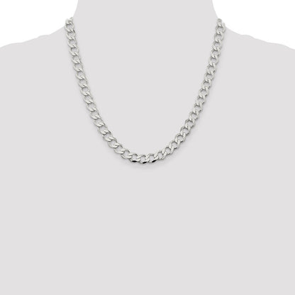 Sterling Silver 8.1mm Semi-solid Flat Curb Chain Necklace 20"