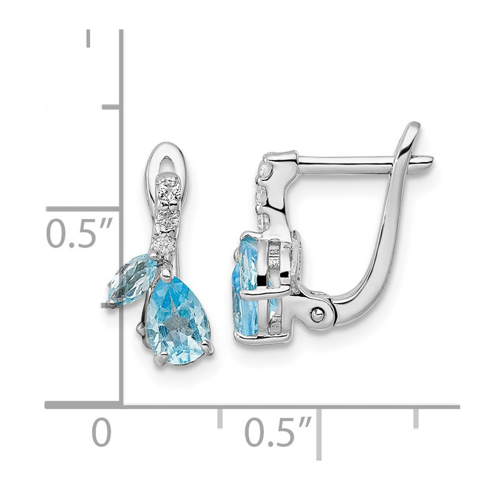 Sterling Silver Rhodium-plated Swiss BT/White Topaz Hinged Dangle Earrings