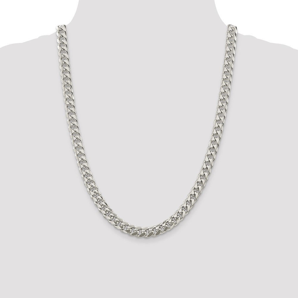 Sterling Silver 8.5mm Domed w/ Side Diamond-Cut Curb Chain Necklace 24"