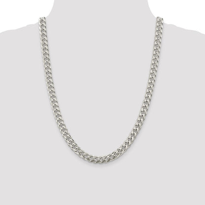 Sterling Silver 8.5mm Domed w/ Side Diamond-Cut Curb Chain Necklace 24"