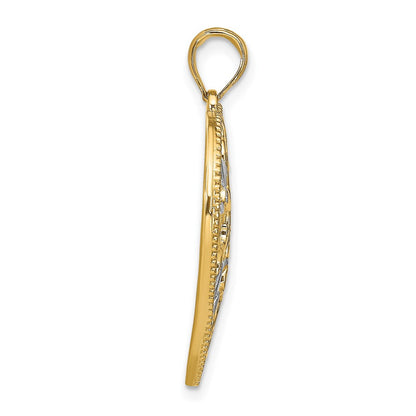 14k Yellow Gold Rhodium Filigree Leaf Accent Heart Charm Pendant