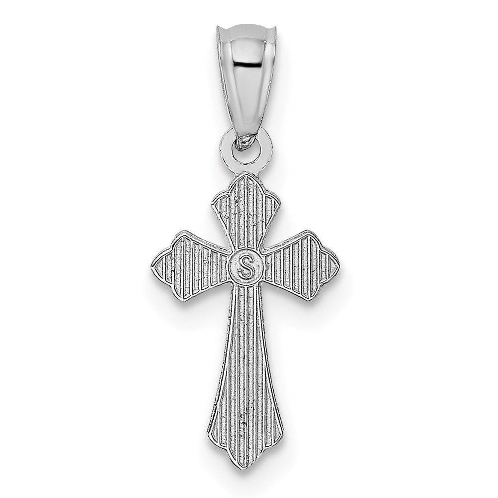 14k White Gold Budded Cross Charm Pendant