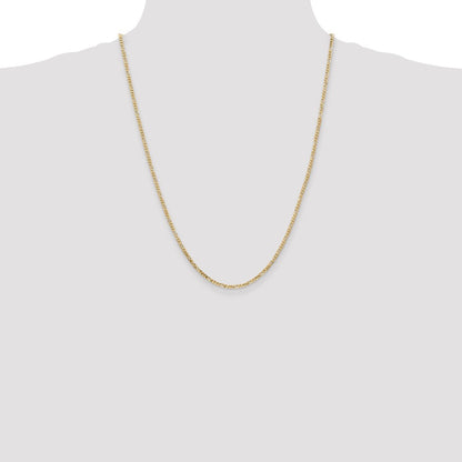 14k Yellow Gold 2.25mm Flat Figaro with Lobster Clasp Chain Necklace 24"