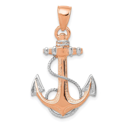 14k Rose Gold Rhodium Anchor Rope Pendant