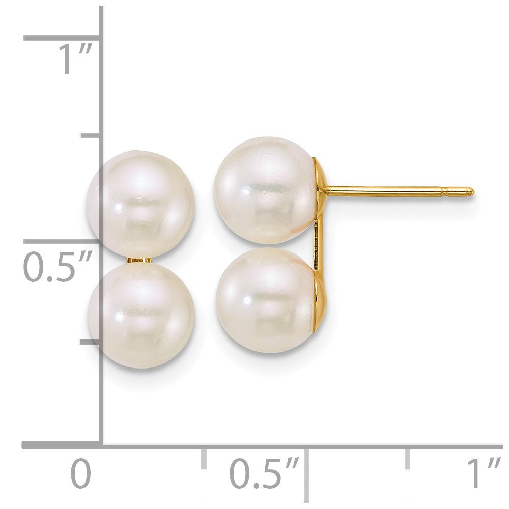 14k Yellow Gold 6-7mm Akoya Saltwater Cultured Double Pearl Stud Earrings