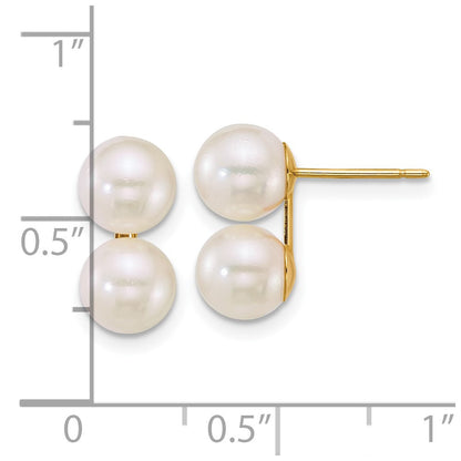 14k Yellow Gold 6-7mm Akoya Saltwater Cultured Double Pearl Stud Earrings