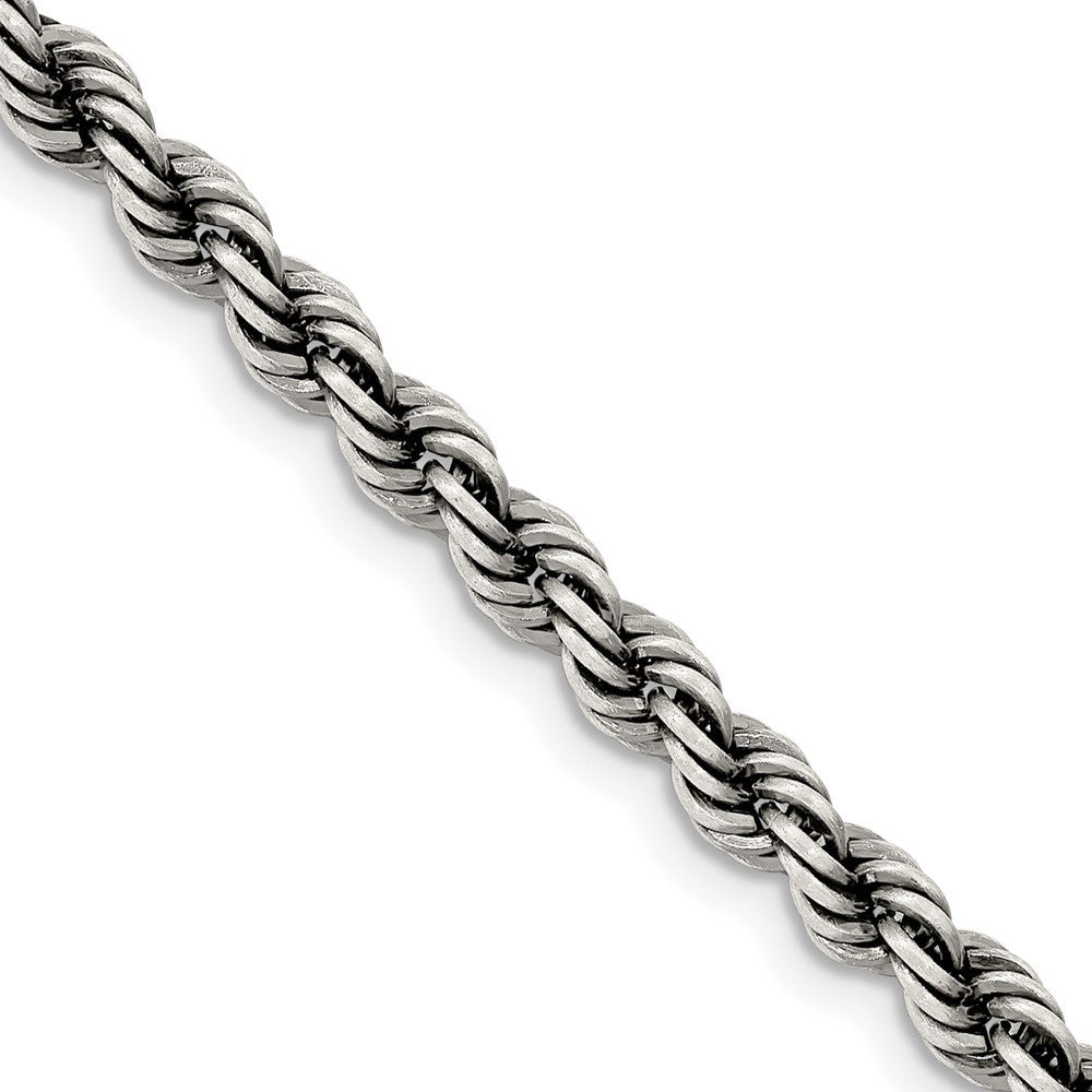 Sterling Silver Ruthenium-plated 4.5mm Rope Chain Necklace 18"