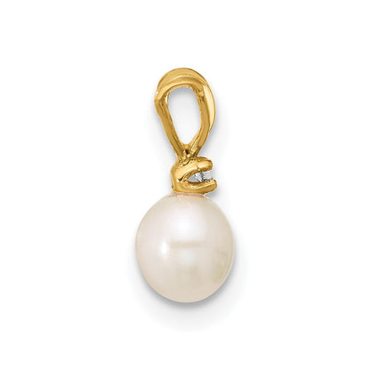 14k Yellow Gold 5mm Round Freshwater Cultured Pearl & Cubic Zirconia Pendant