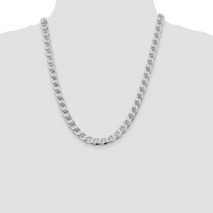 Sterling Silver 8.25mm Diamond-Cut Flat Anchor Curb Chain Necklace 22"